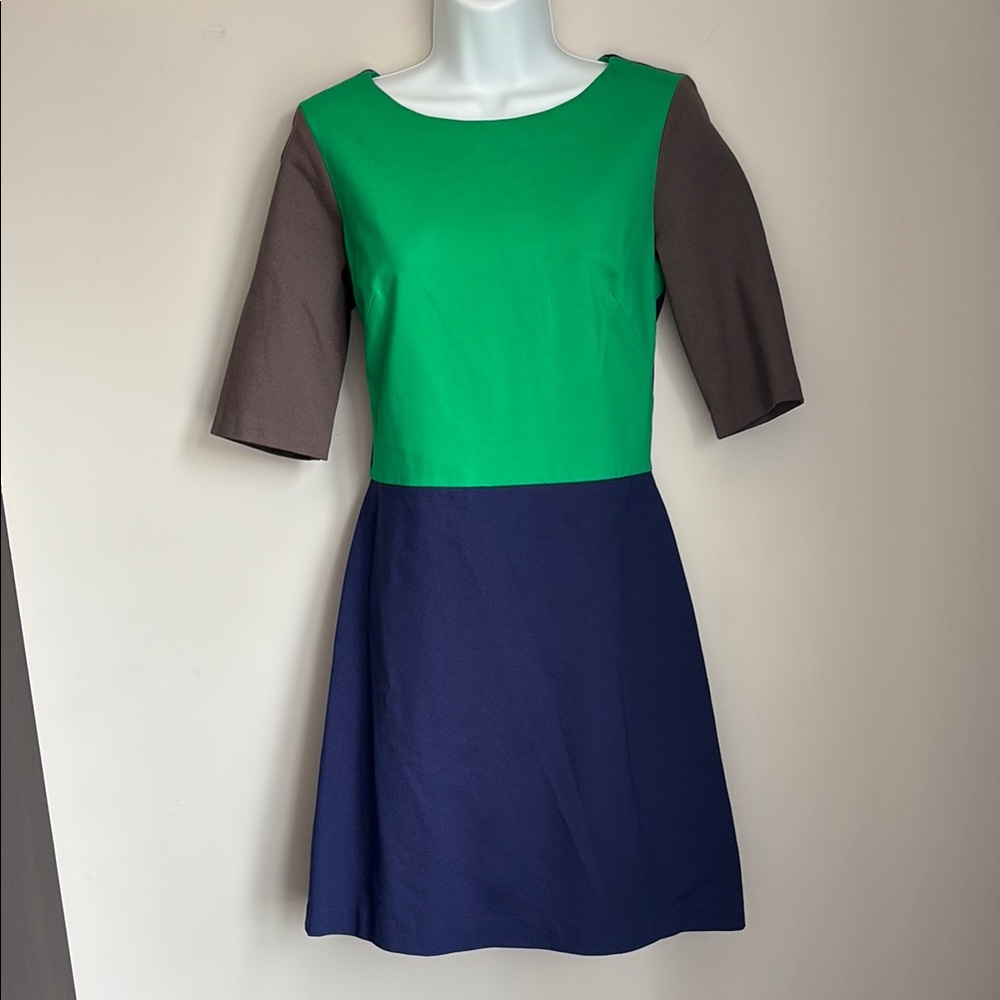 Suzi Chin Green, Brown, and Grey Midi Dress
